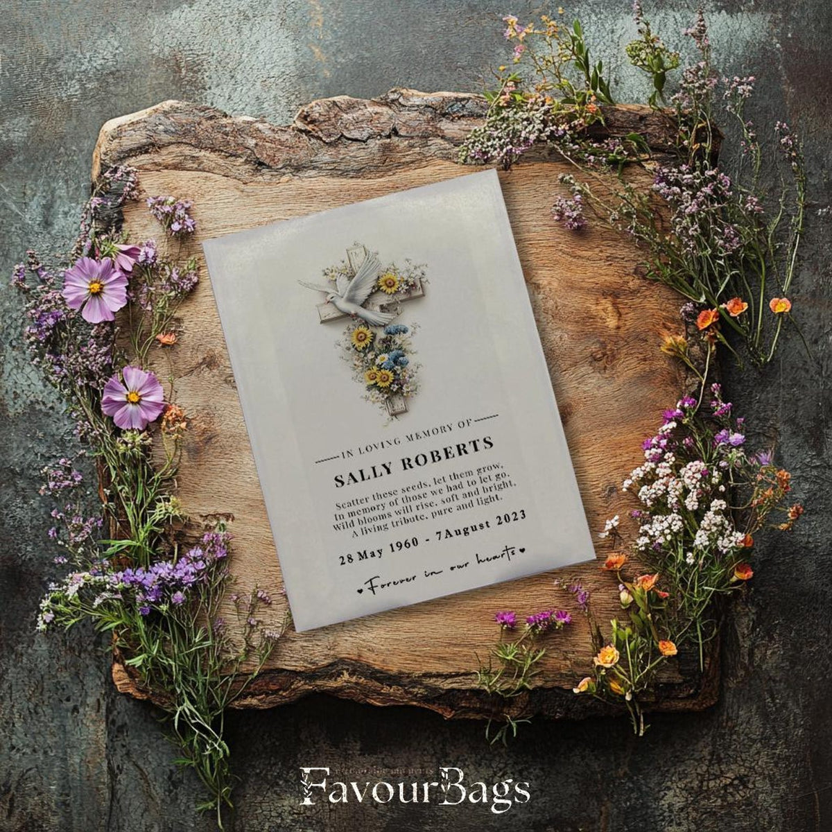 Wildflower Memorial Seed Favours – Cross and Dove