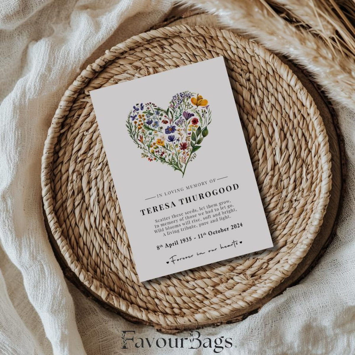 Wildflower Memorial Seed Favours – Floral Heart