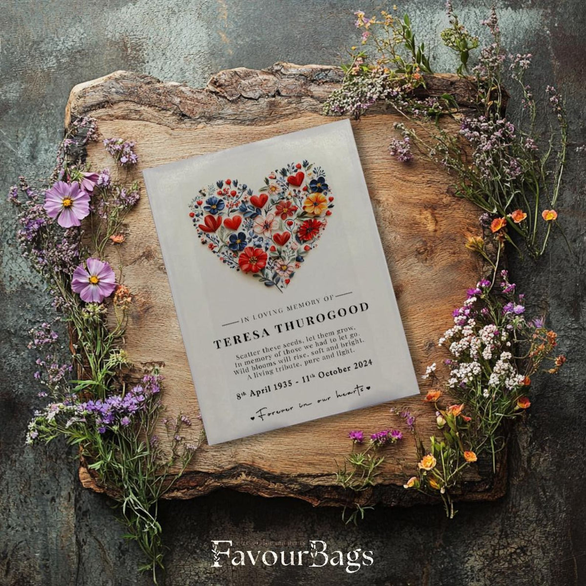 Wildflower Memorial Seed Favours – Red Floral Heart