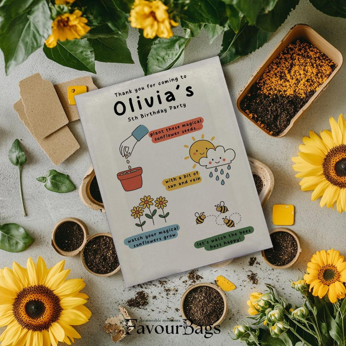 Planting Adventure Sunflower Birthday Favours