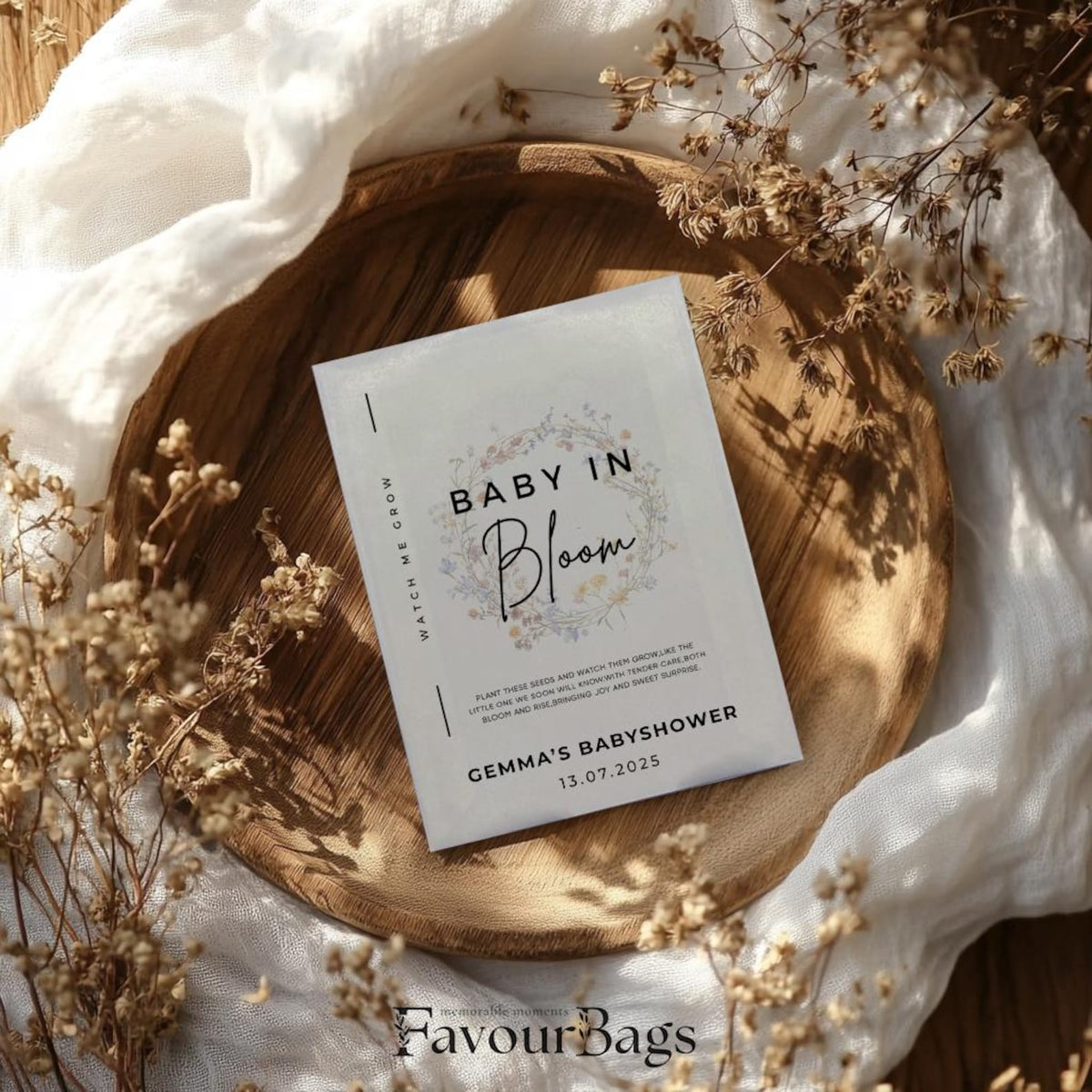 Baby in Bloom Wildflower Seed Favours – Floral Lettering