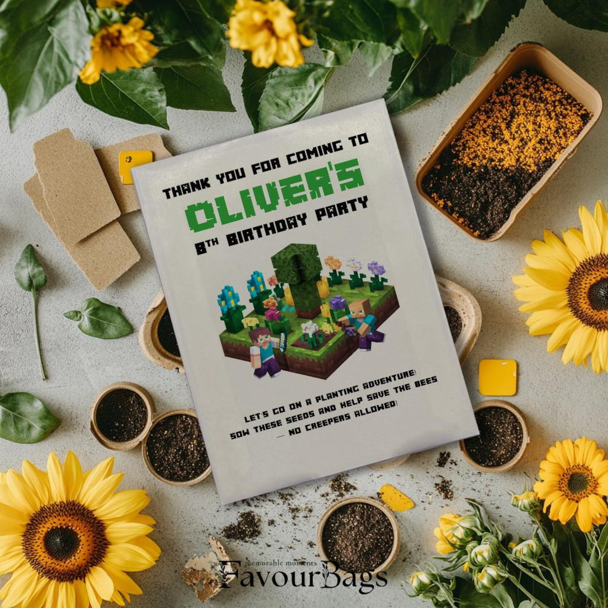 Minecraft Sunflower Birthday Favours