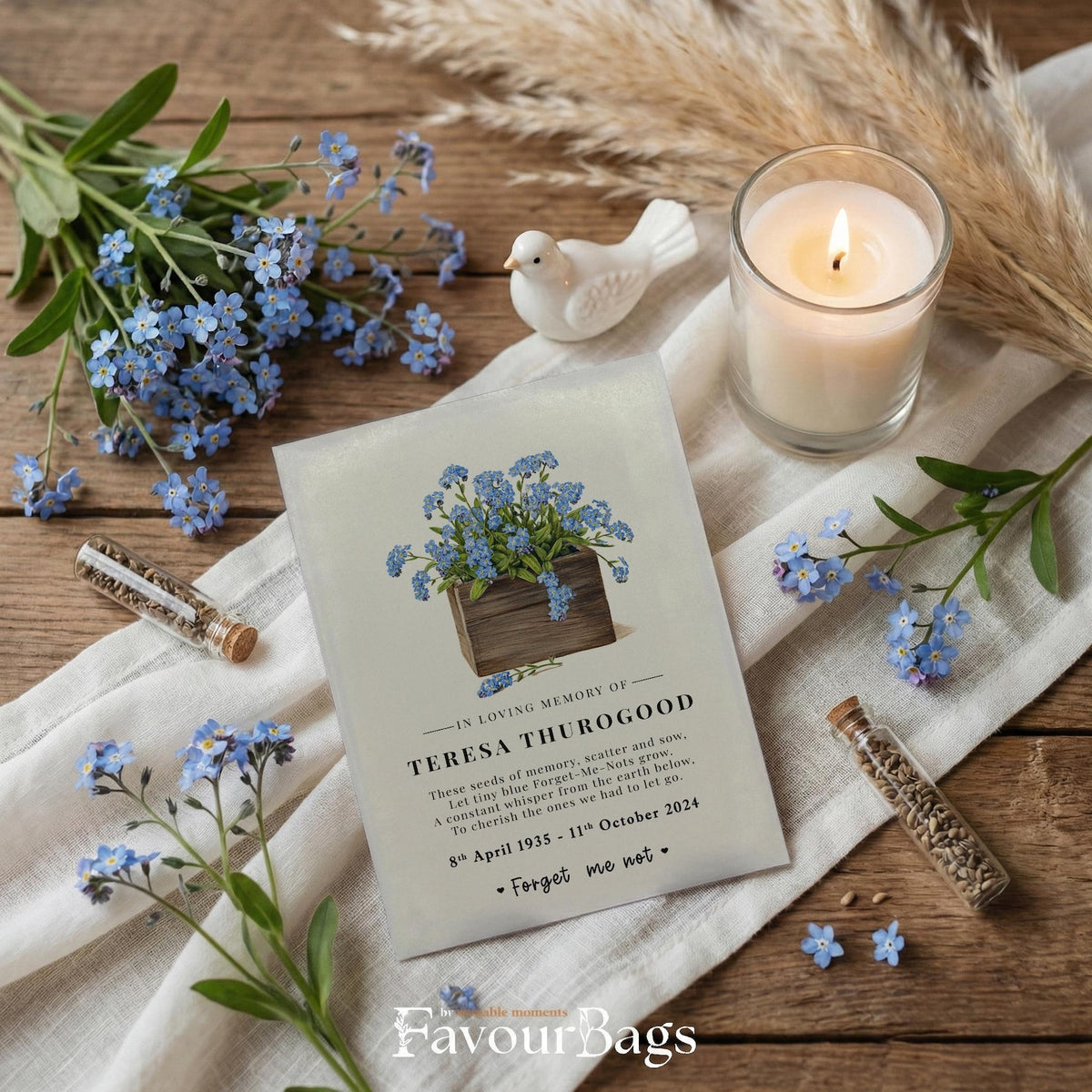 Forget-Me-Not Memorial Seed Favours – Wooden Planter