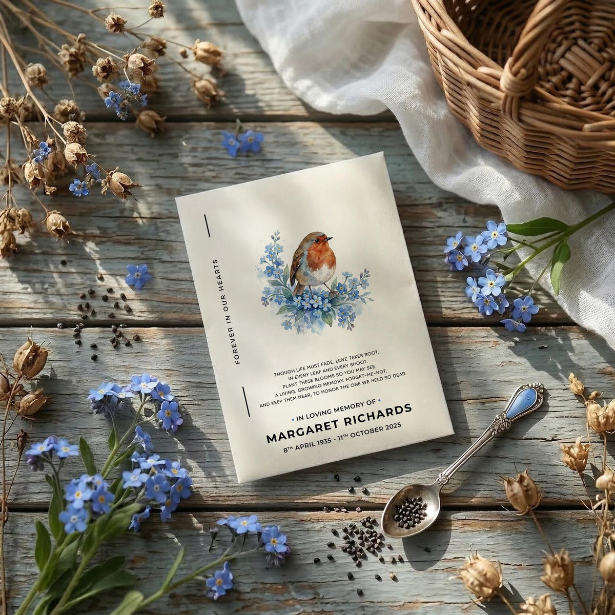 Forget-Me-Not Memorial Seed Favours – Floral Robin