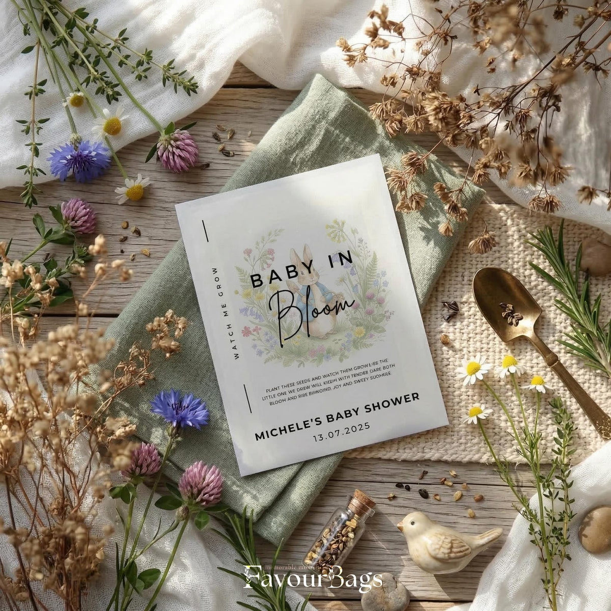 Baby in Bloom Wildflower Seed Favours – Floral Wreath