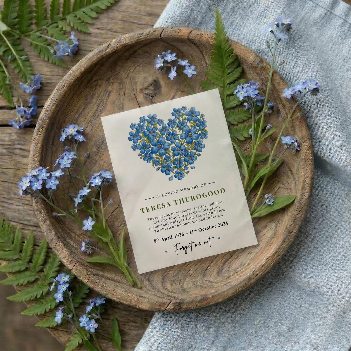 Forget-Me-Not Memorial Seed Favours – Blue Floral Heart
