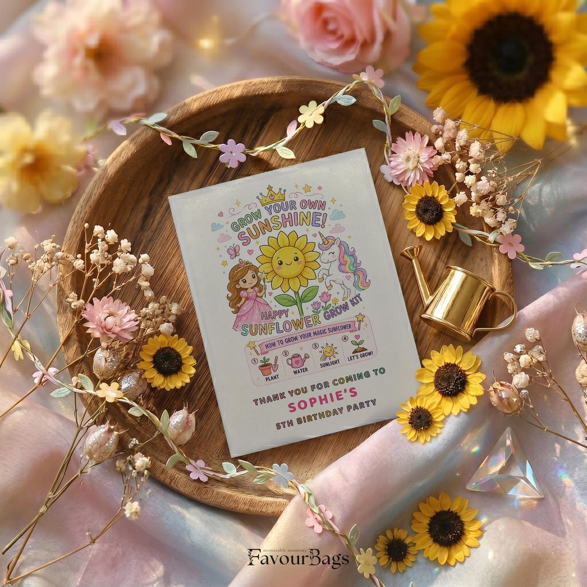 Princess and Unicorn Sunflower Birthday Favours