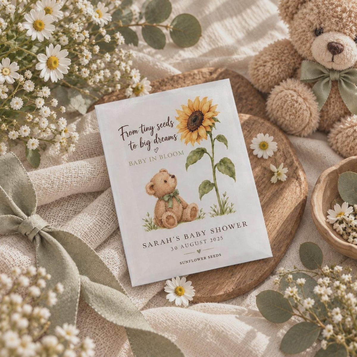 Baby in Bloom Sunflower Seed Favours – Teddy Bear
