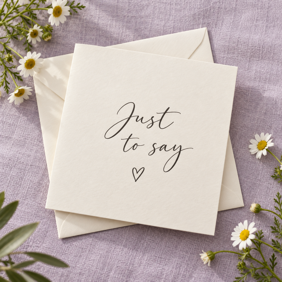 Just to say greeting card with a handwritten heart.